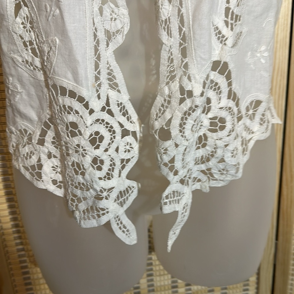 Wimpole Street Vintage 1990s Y2K Crisp White Linen Cotton Lace Vest Large? - Picture 8 of 15